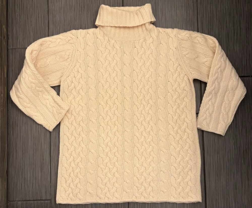Vintage Valerie Stevens Cream Cable Knit Turtleneck Sweater Women’s Sm Fisherman